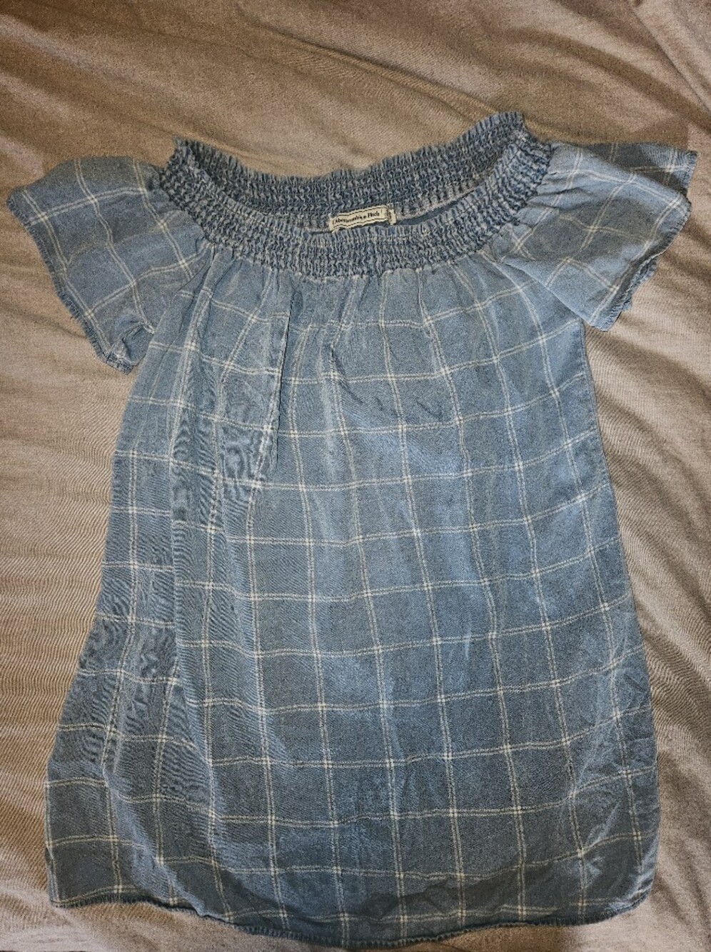Abercrombie & Fitch Blue Plaid Smocked-Neck Top
